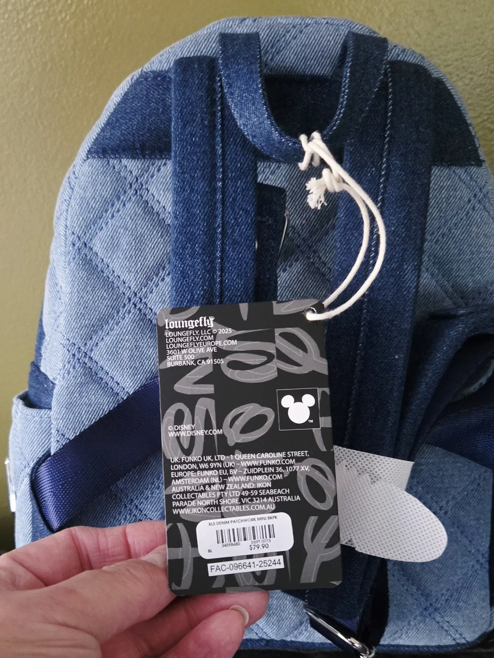 Loungefly Denim Mini Backpack - Light Blue with Navy Plaque